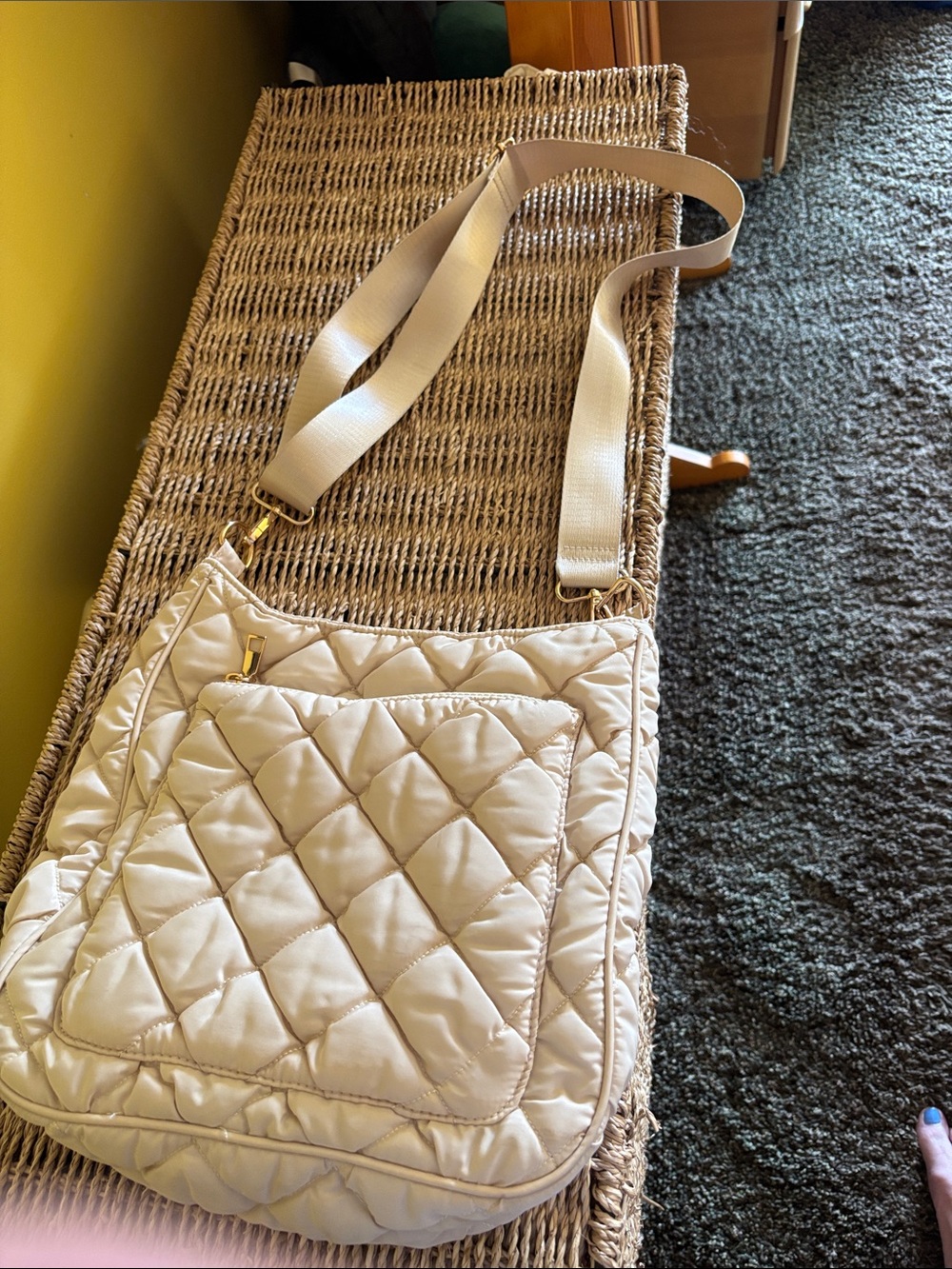 Urban Expressions Cream Quilted Crossbody Bag with Front Pocket